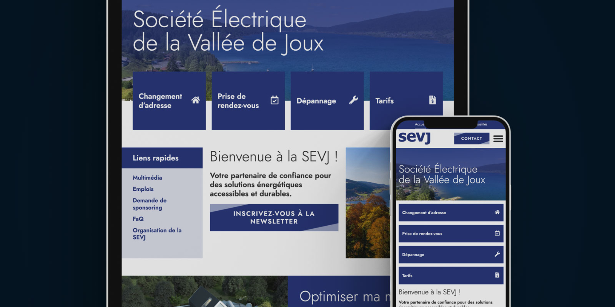 Mockup du site internet de la Société Électrique de la Vallée de Joux
