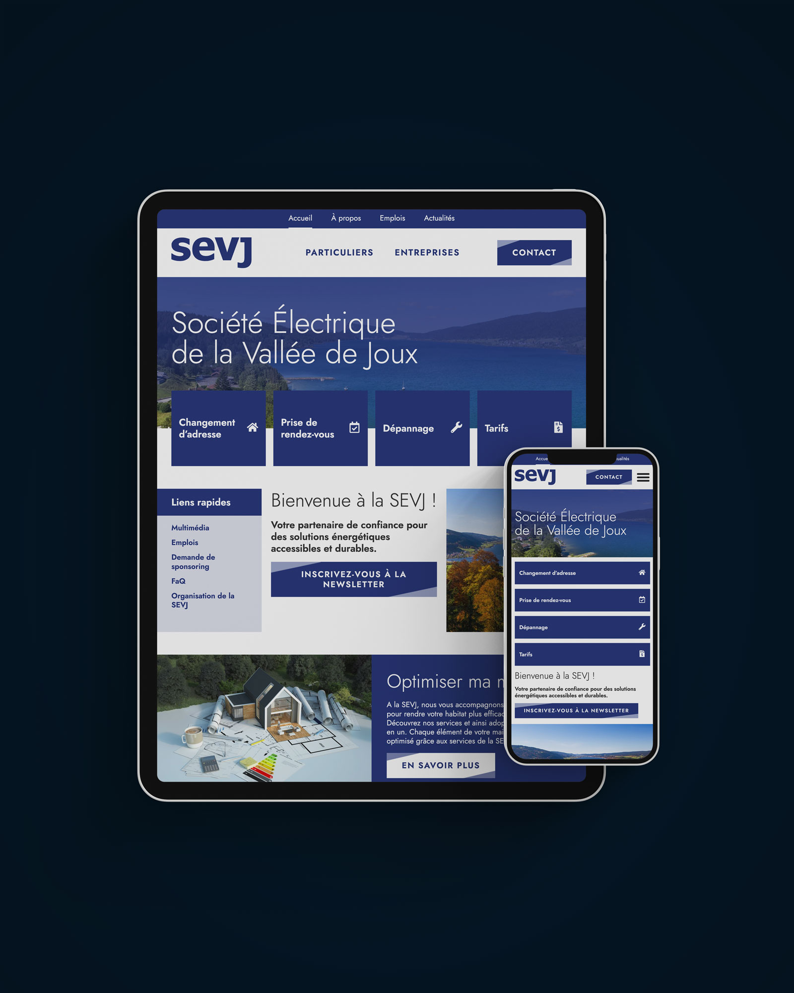 Mockup du site internet de la Société Électrique de la Vallée de Joux