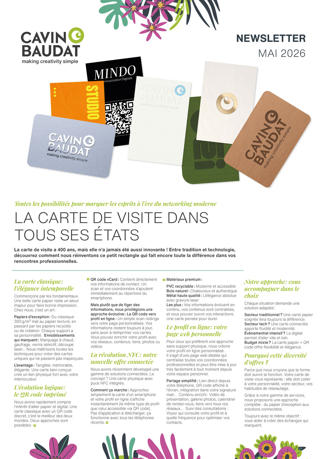 Converture de la newsletter Cavin-Baudat de mai 2026